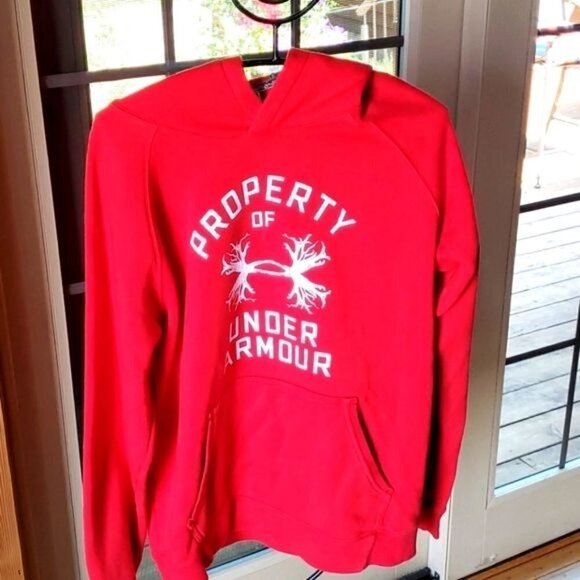 Under Armour Red Graphic HUGE Antlers LS Sz. M Hoodie w Pockets - Picture 1 of 8